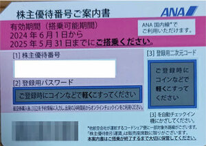 ☆普通郵便発送は送料無料ミニレター☆ANA株主優待券１枚　2024/ 6/1 ～2025/ 5/31まで