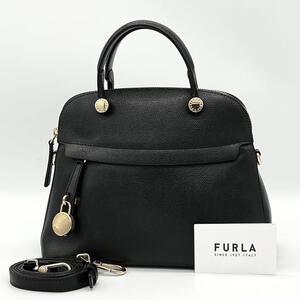 【極美品】FURLA フルラ PIPER パイパー ハンドバッグ 2way ショルダーバッグ トップハンドル 通勤 南京錠 レディース ブラック CJ000624