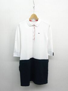 EZ1346●LACOSTE ワンポイント7分袖ワンピース●42●白 紺