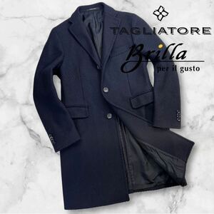 定価16万 極美品 TAGLIATORE×Brilla per il gusto 3B段返 チェスターコート サイズ44/S-M相当 ネイビー 美シルエット イタリア製 A2774