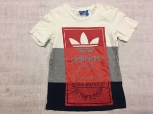 アディダス adidas トレフォイル ストリート スポーツ 切替 半袖Tシャツ カットソー メンズ XS 白グレー黒