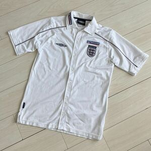 イングランド代表 UMBRO アンブロ Button-Up Leisure Shirt レジャーシャツ Sサイズ サッカー 前開き デサント 半袖シャツ 襟付き