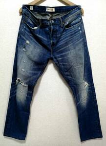 送料520美品 GAP ギャップ SKINNY34×32 1969KAIHARA JAPANESE SELVEDGE DENIM スリムフィットセルビッチデニム クラッシュリペア加工 赤耳