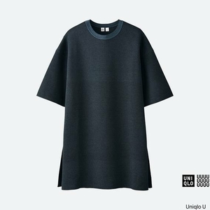 【新品・L】ユニクロ×ルメール■Uniqlo U ミラノリブクルーネックチュニック（5分袖）＋　青　ブルー