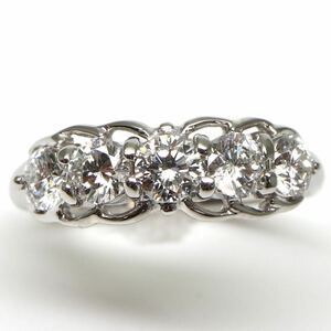 高品質!!◆Pt900 天然ダイヤモンド一文字リング◆J 約5.5g 約12号 diamond ring指輪 jewelry ジュエリー EF1/EG1