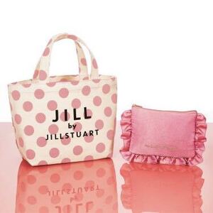 JILL by JILLSTUART[キャンバス調]大人ピンクの水玉ランチトート&ふわふわ柔らか素材のフリルポーチ(ピンク)付録[爽やか夏のおでかけに]