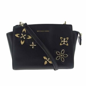 Michael Kors マイケルコース セルマ ミディアム レザー メッセンジャー バッグ ショルダー バッグ ブラック系【中古】