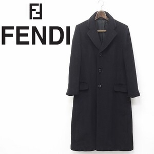 ヴィンテージ◆FENDI/フェンディ カシミヤ混 ウール チェスター ロング コート ブラック