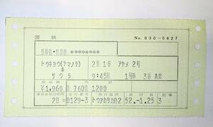 国鉄　乗車券・特急券　あやめ 2号　東京(山の手)→佐原　S52.1.25.