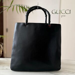 正規品 GUCCI グッチ バンブー レザートートバッグ＊レディース メンズ 本革 牛革 ハンド ブラック 黒 ビジネス 通勤 A4 