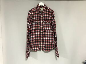 本物アバクロアンドフィッチAbercrombie&Fitchコットンチェック柄ロゴ刺繍ネル長袖シャツサーフミリタリーアメカジビジネススーツ紺赤M