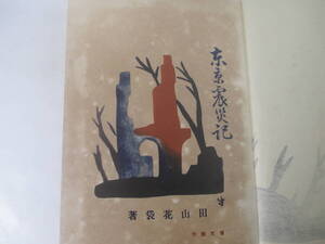 東京震災記　田山花袋　大正１３年　初版　木版画・装幀　見返し　扉