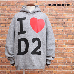 1円/秋冬/DSQUARED2/Lサイズ/裏起毛パーカー S74GU0631 メッセージ プリント BIGシルエット イタリア製 新品/グレー/jk288/