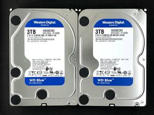 【送料無料】2個セット ★3TB★ WD Blue/WD30EZRZ 【使用時間：38h＆13h】 2019年製　稼働極少　HDD　3.5インチ　Western Digital Blue