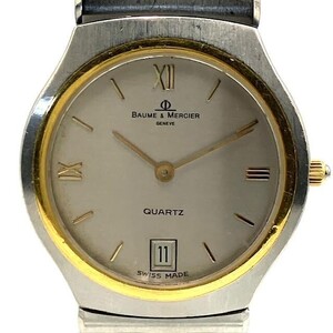 仙35【稼働】BAUME&MERCIER 1830 腕時計 デイト クォーツ アナログ 2針 ローマン ボーム＆メルシエ QZ シルバー文字盤 ラウンド メンズ