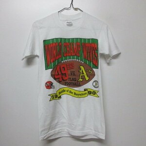 90s USA製　Tシャツ 白　S　1990 フットボール　ビンテージ　オールド　アメカジ　古着　sy1777