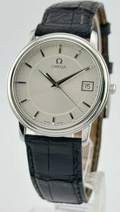 「オメガ　1円～」　「OMEGA」　デイト　ラウンド　シルバー　腕時計　メンズ　L99U52