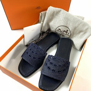 【中古】未使用 エルメス HERMES レディース ガエルサンダル デニム キャンバス 35 1/2