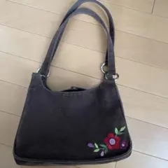 花柄刺繍 ブラウン スエード ショルダーバッグ