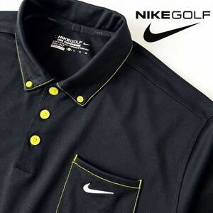 ナイキ ゴルフ NIKE GOLF 吸汗速乾 DRY-FIT ボタンダウン 半袖 ポロシャツ XL ブラック イエロー シャツ