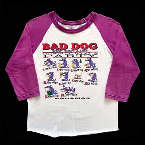 90s vintage BAD DOG バッドドッグ プリント ベースボールTシャツ 7分袖 off-white×purple size XL レディース 希少 ラグラン オールド