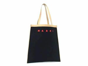 1円 ■新品■未使用■ MARNI マルニ キャンバス トートバッグ ショルダー 肩掛け レディース メンズ ブラック系×ベージュ系 FD2500