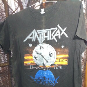 【服飾】 バンドTシャツ 90’ANTHRAX 「Persis tence of Time 」アルバム T シャツ Lサイズ 着丈約70cm 身幅約55cm メンズ ユニセックス