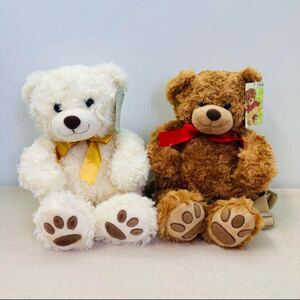 タグ付き teddy bear 　テディベア バックパックベア リュックサック 紐調節可能 茶、白　２つセット 全長約39センチ 座高約34センチ