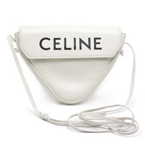 セリーヌ CELINE トライアングルバッグ レザー ホワイト 白 ロゴプリント ショルダーバッグ