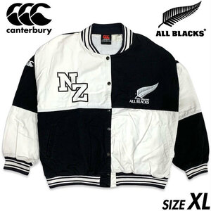 希少■CANTERBURY (カンタベリー) NEW ZEALAND ALL BLACKS (ニュージーランド オールブラックス)ヴィンテージ コットン スタジャン 白黒 XL
