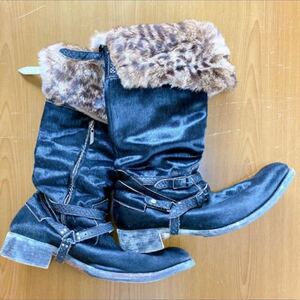 ヒロムタカハラ ラビットファー ハラコ パイソン レザー ブーツ 42/ HIROMU TAKAHARA ロエン Roen hyde leopard fur スネーク snake python