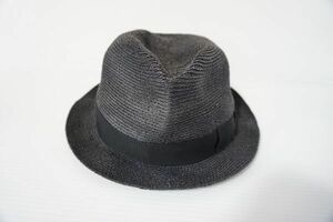 Borsalino ボルサリーノ ハット 麦わら帽子 ヘンプ 中折れ 帽子 黒系 サイズ：60 イタリー製 【891499】