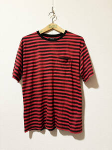 MINEDENIM Hazy Border Loose Tee BLACK RED L マインデニム 黒 赤 ボーダー カスレ ダメージ 半袖 Tシャツ 野口強