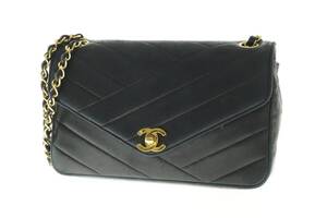 VMPD6-124-13 CHANEL シャネル ショルダーバッグ バイアスステッチ ココマーク チェーン ラムスキン レディース ブラック 箱付き 中古