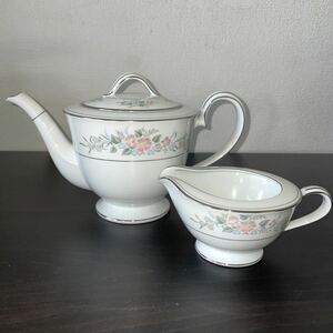 即決！ヴィンテージ■Noritake ノリタケ　ROMANCE 大きな　ティーポット　クリーマー　セット■オールドノリタケ 花柄　銀彩