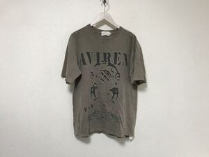 本物アヴィレックスAVIREXコットンプリント半袖TシャツメンズアメカジサーフミリタリービジネススーツLカーキ日本製