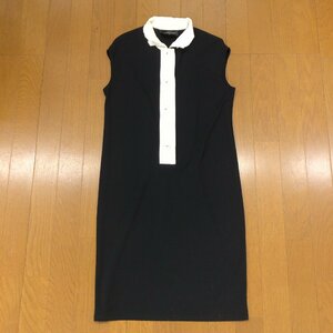 LANVIN COLLECTION ランバンコレクション フロントボタン タック ドレス ワンピース 38(M) 黒 ブラック 日本製 半袖 ミディ丈 女性用 ∀