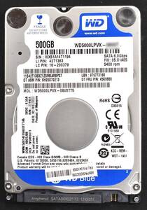 WESTERN DIGITAL WD5000LPVX [500GB 2.5インチ 7mm SATA HDD 2013年製 使用時間 10400H (Cristal DiscInfo 正常) (管:KH532