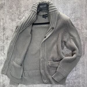 未使用級!!圧倒的高級感!!!エンポリオアルマーニ EMPORIO ARMANI ケーブルニットジャケット ブルゾン カーディガン ローゲージ グレー 48=L