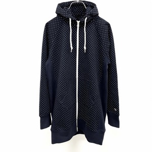 Champion チャンピオン O XL レディース 女性 ロング丈 ダブルジップ パーカー ジャケット ドット柄 長袖 綿100% ネイビー×ホワイト 紺