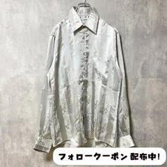 古着 used　SINGLE NEEDLE TAILORING　LUCASINI　長袖花柄シャツ　シルバー　銀色　レトロ