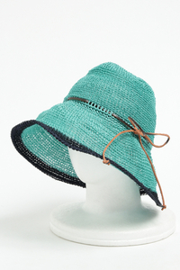 ABACA RIBBON HAT grace hats グレースハット【新品】ターコイズ×ネイビー アバカ レザー