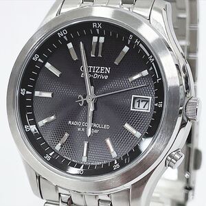 極美品 稼働品 CITIZEN シチズン Eco-Drive エコドライブ H415-S045495 電波ソーラー メンズ腕時計 デイト 黒文字盤 