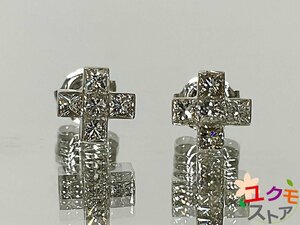 【送料無料】K18 PT900 ダイヤモンド D0.15ct×2 クロス 十字架モチーフ ミステリーセッティング ダイヤモンド ピアス 上質ダイヤモンド
