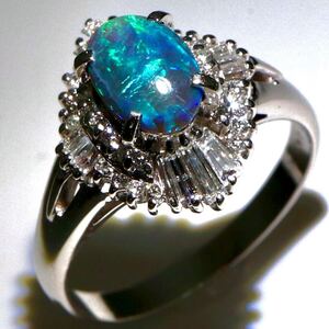 【SALE品】1円〜!!●Pt900 天然ブラックオパール/天然ダイヤモンドリング●J◎ 約6.5g 約17.0号 opal diamond ring 指輪 jewelry ED8/E B36