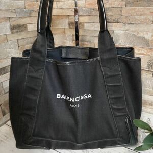 1円【至高の逸品】BALENCIAGA バレンシアガ カバス ハンドバッグ トートバッグ キャンバス レザー ブラック 黒