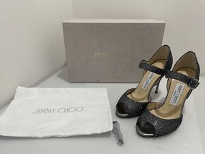 D(0117y11) JIMMY CHOO ジミーチュウ サンダル ヒール レディース 34 ラメグリッター 箱付 ★保管品