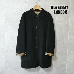 美品 BURBERRY LONDON バーバリーロンドン サイズ38 ウール×カシミヤ 裏地ノバチェック柄 ステンカラーコート バルマカーンコート 黒