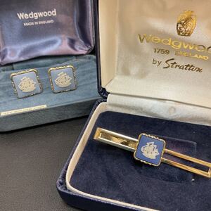 【S-60】Wedgwood タイピン　カフス　2点セット1759 ENGLAND by Strauon Jewellery ウェッジウッド　ジュエリー 