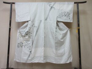 1円 中古 正絹 長着 着物 和装 和服 男性用 アンティーク レトロ 墨描き 雀 笹 袷 身丈134cm 裄67cm【夢職】★★★